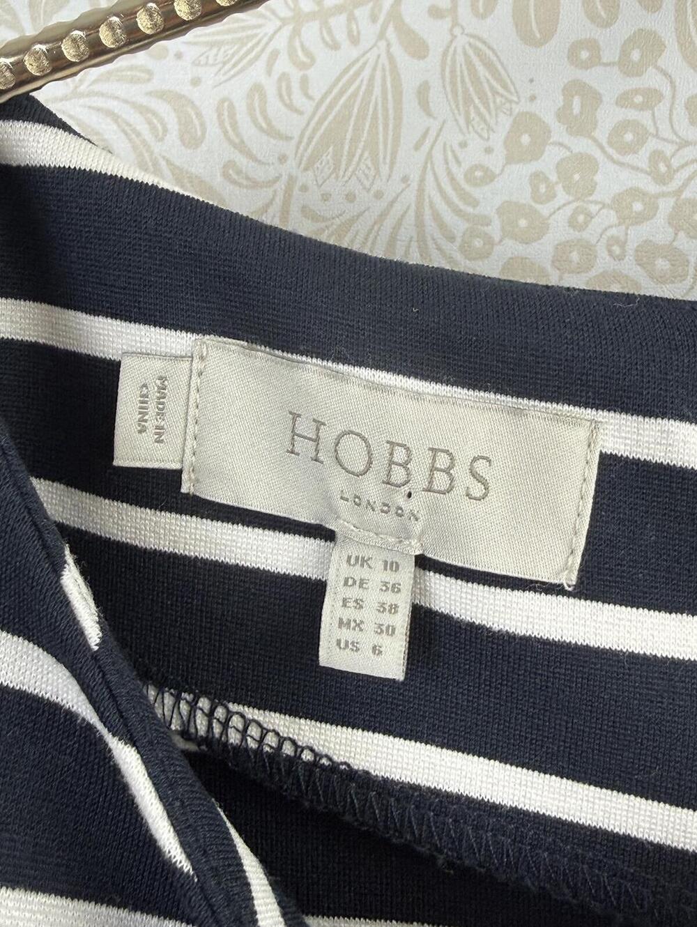 Hobbs London Navy & White Striped Boat Caris Ponte 3/4 Sleeve Dress - Size - 6 - Picture 8 of 9